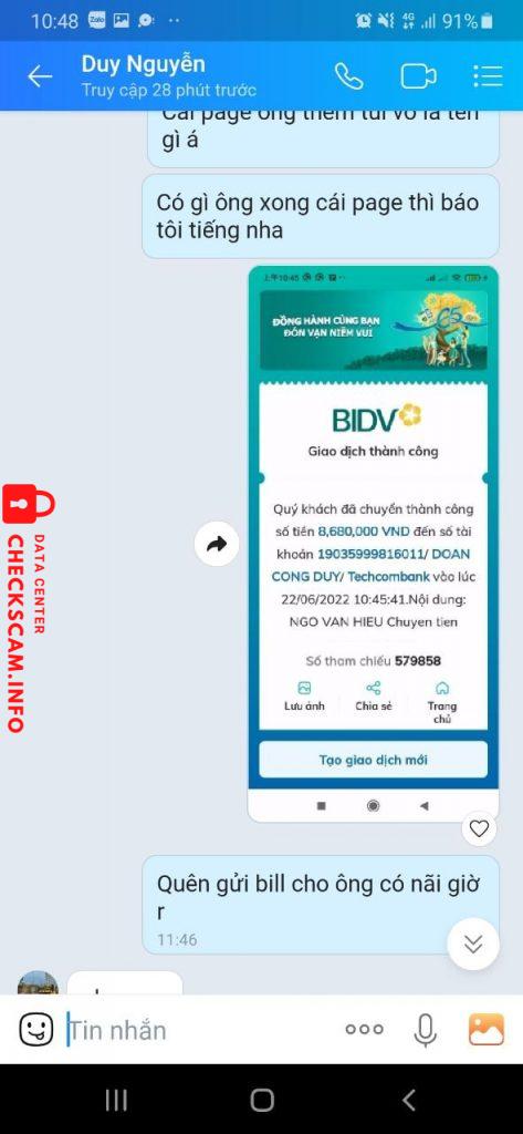 Доказательства против ĐOÀN CÔNG DUY