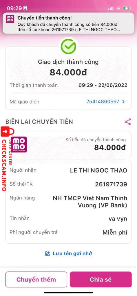Доказательства против LE THI NGOC THAO