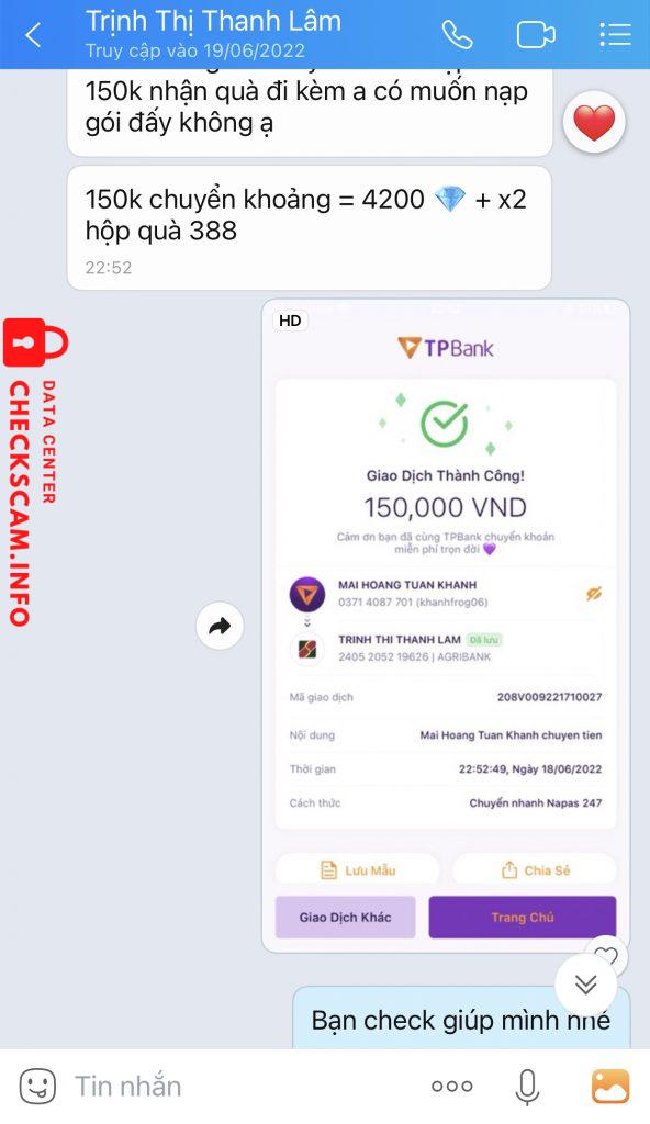 Доказательства против Trịnh thị thanh lâm