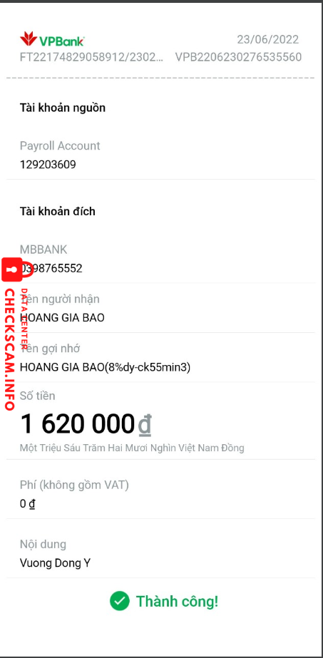 Доказательства против HOANG GIA BAO