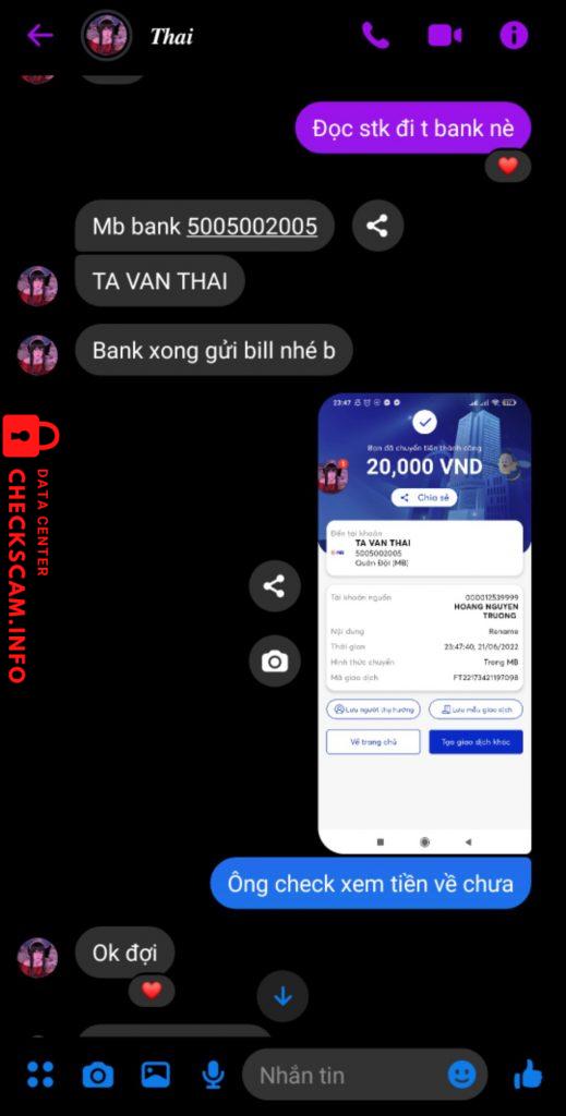 Доказательства против Tạ Văn Thái