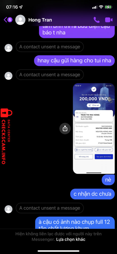 Bằng chứng chống lại TRAN THI MAI HONG