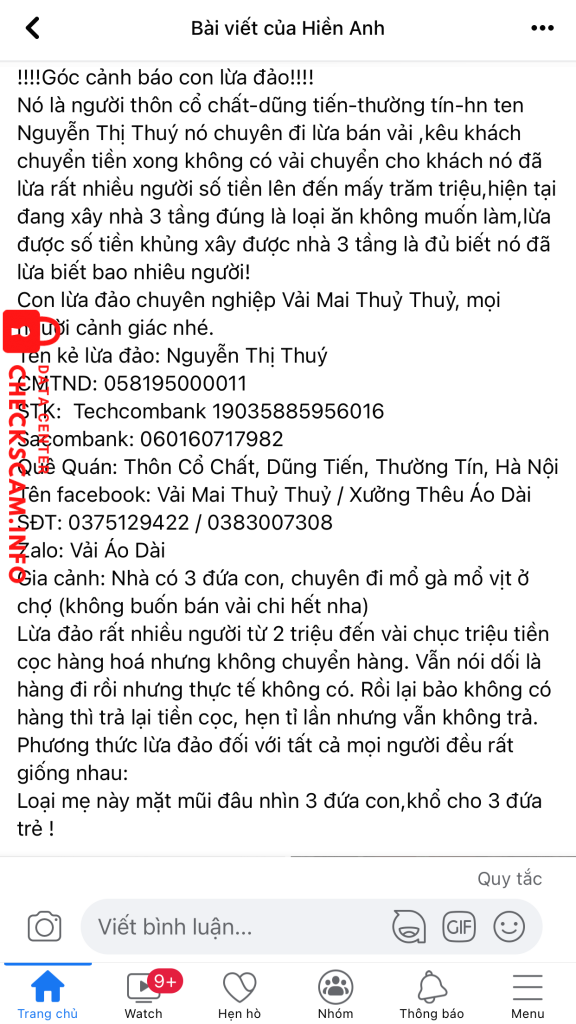Bằng chứng chống lại Nguyễn thị Thuý