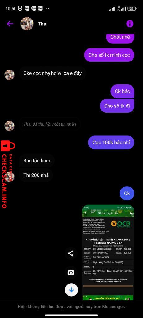 Bằng chứng chống lại BUI QUANG THAI