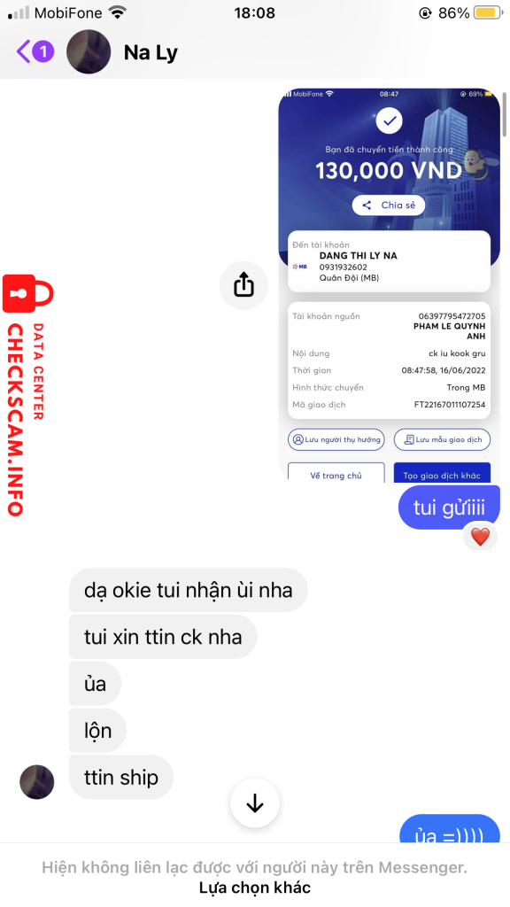 Bằng chứng chống lại Dang Thi Ly Na