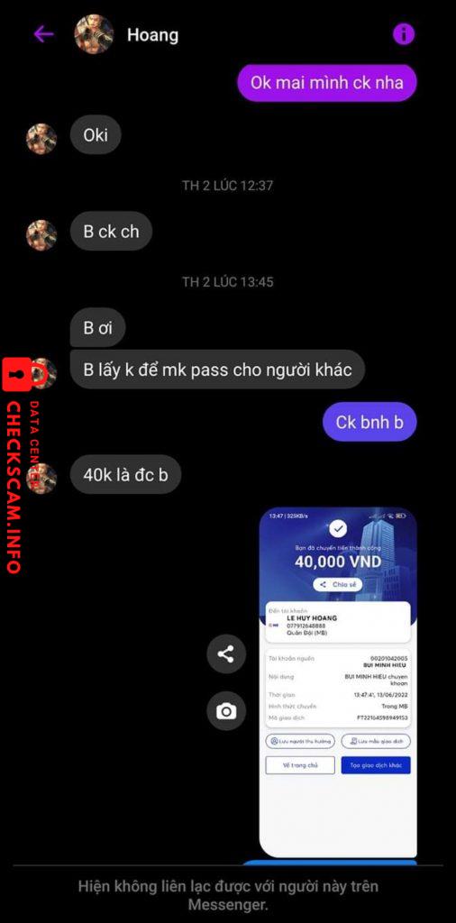 Bằng chứng chống lại LE HUY HOANG