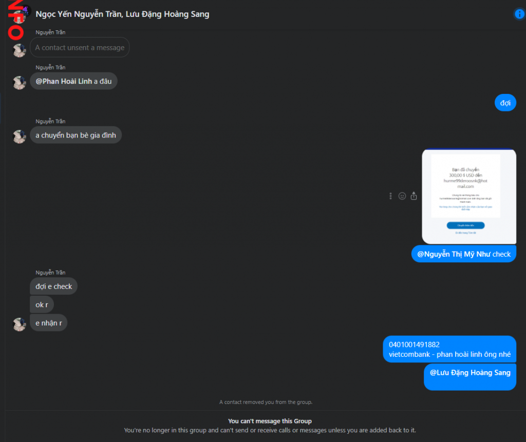 Bằng chứng chống lại LUU DANG HOANG SANG