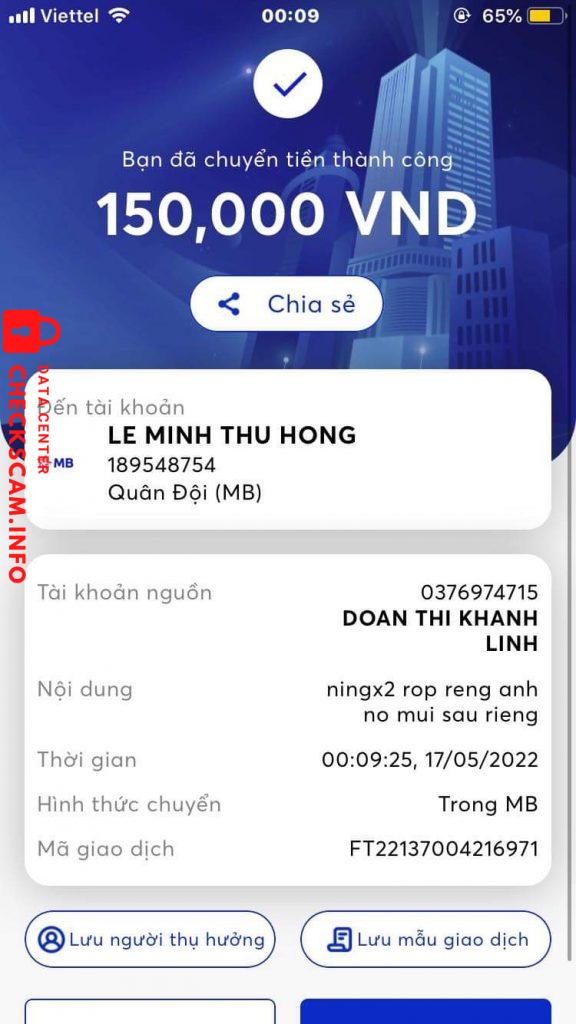Bằng chứng chống lại LE MINH THU HONG