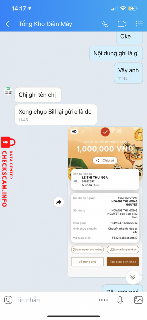 Bằng chứng chống lại Lê Thị Thu Nga