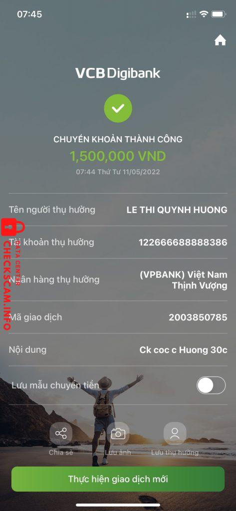 Bằng chứng chống lại LE THI QUYNH HUONG