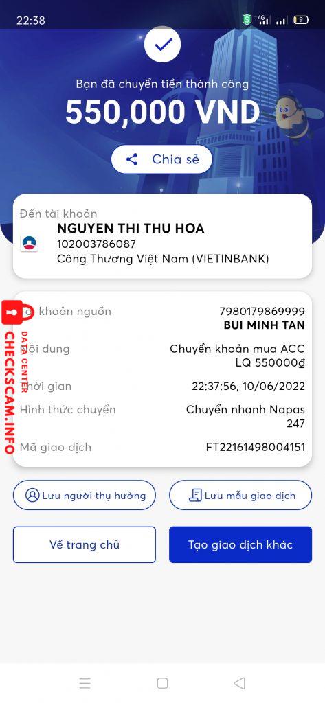 Bằng chứng chống lại Nguyễn Thị Thu Hoa