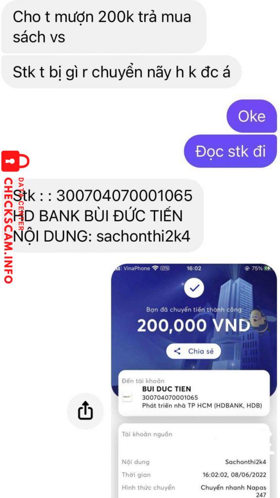 Bằng chứng chống lại BÙI ĐỨC TIẾN