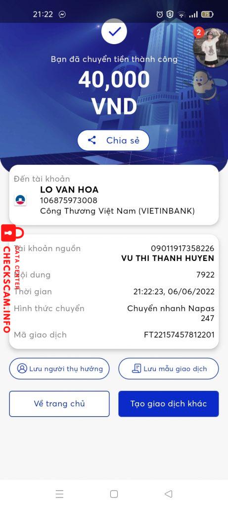 Bằng chứng chống lại LO VAN HOA