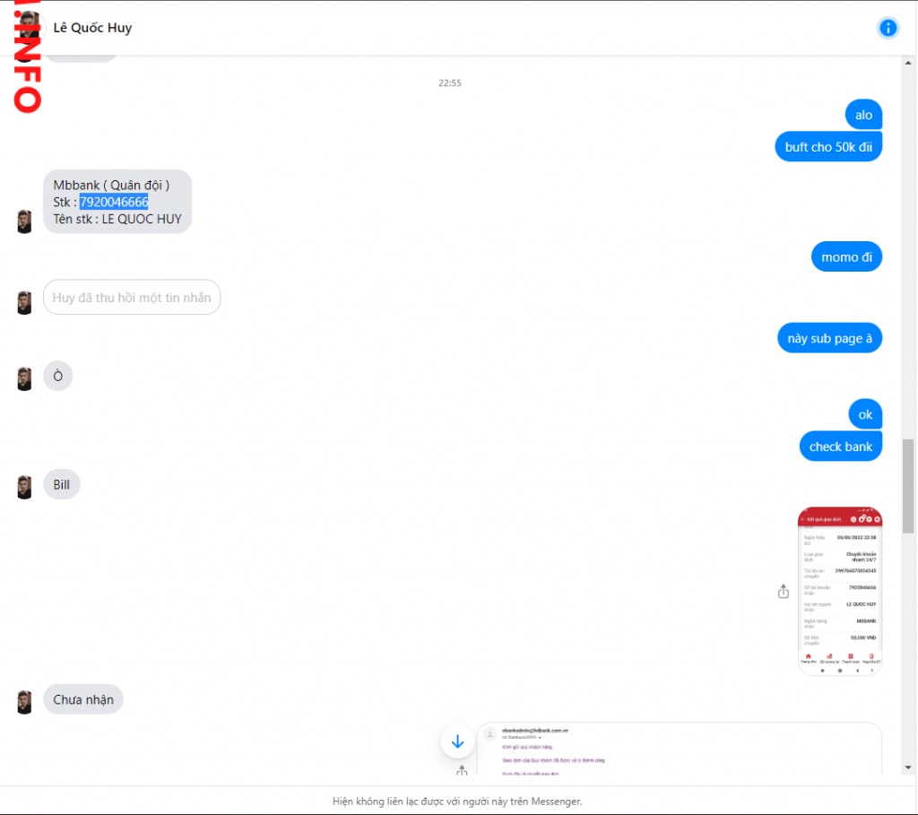 Bằng chứng chống lại LE QUOC HUY