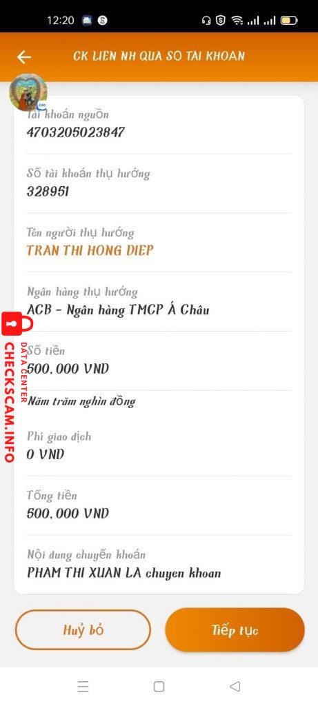 Bằng chứng chống lại TRAN THI HONG DIEP