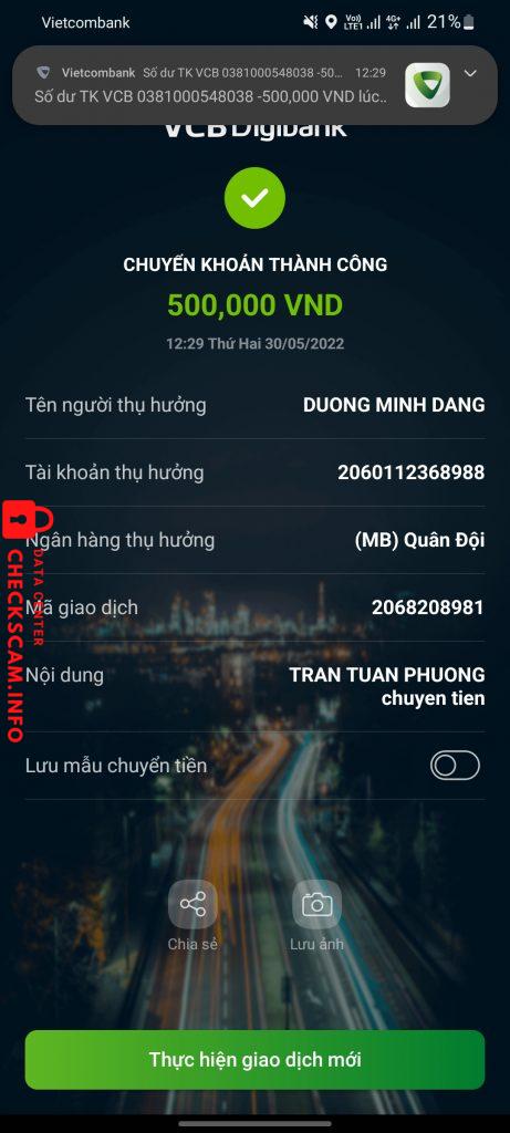 Bằng chứng chống lại DUONG MINH DANG