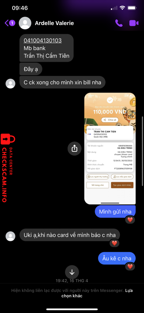 Bằng chứng chống lại Tran Thi Cam Tien