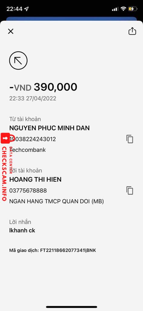 Bằng chứng chống lại Hoàng Thị Hiền