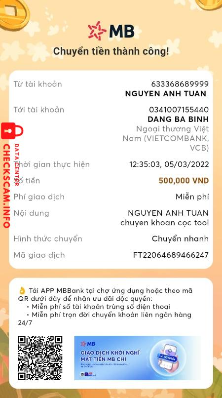 Bằng chứng chống lại DANG BA BINH