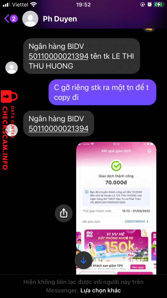 Bằng chứng chống lại Le thi thu huong