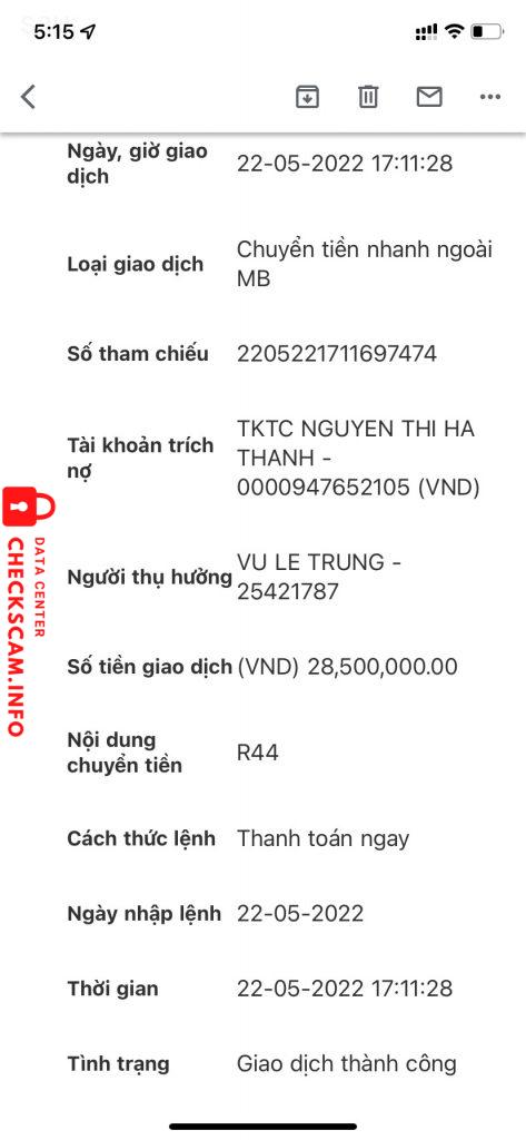 หลักฐานที่เป็นโทษต่อ VŨ LÊ TRUNG