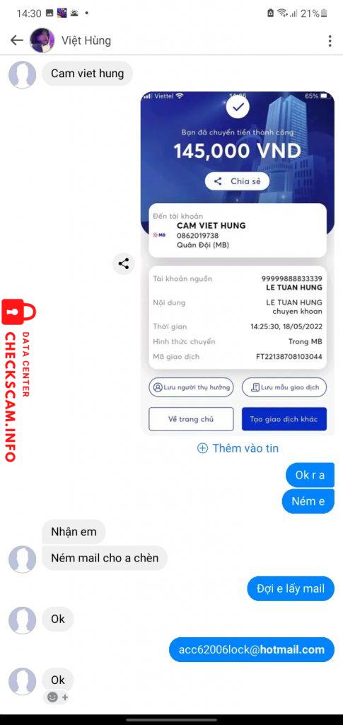 Preuves contre Cầm Việt Hùng