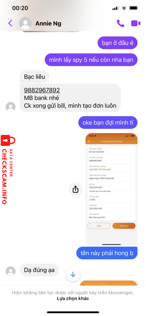 Preuves contre NGUYEN THI THU HUE