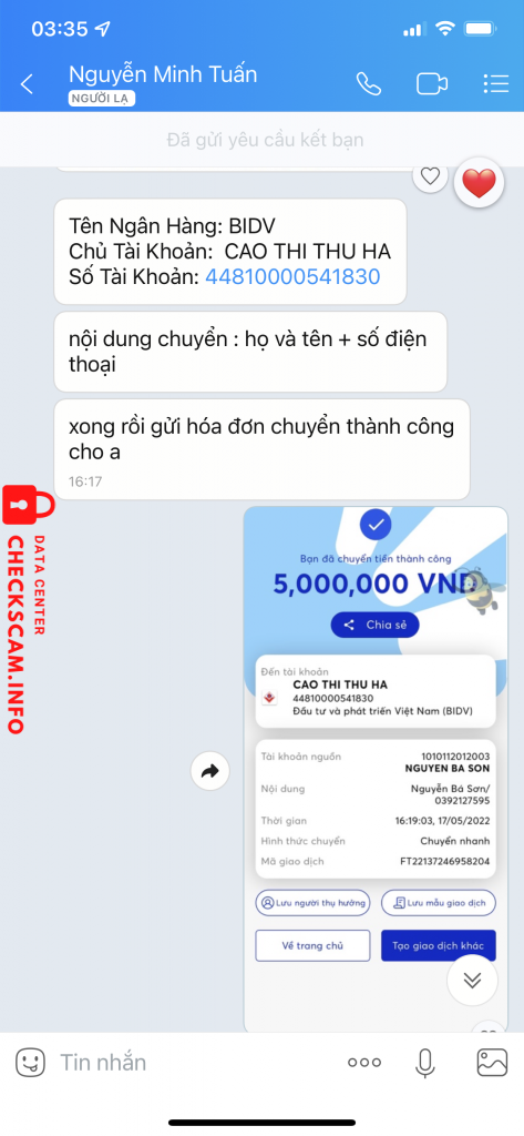 Bằng chứng chống lại CAO THỊ THU HÀ