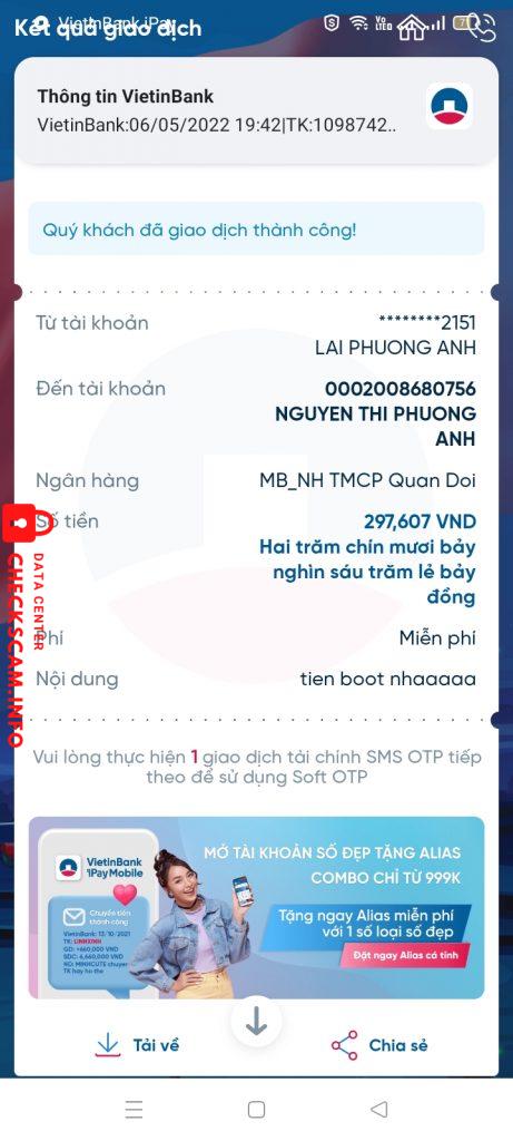 Preuves contre NGUYEN THI PHUONG ANH
