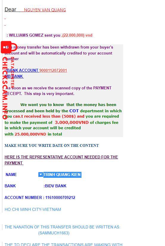 Preuves contre TRINH QUANG KIEN