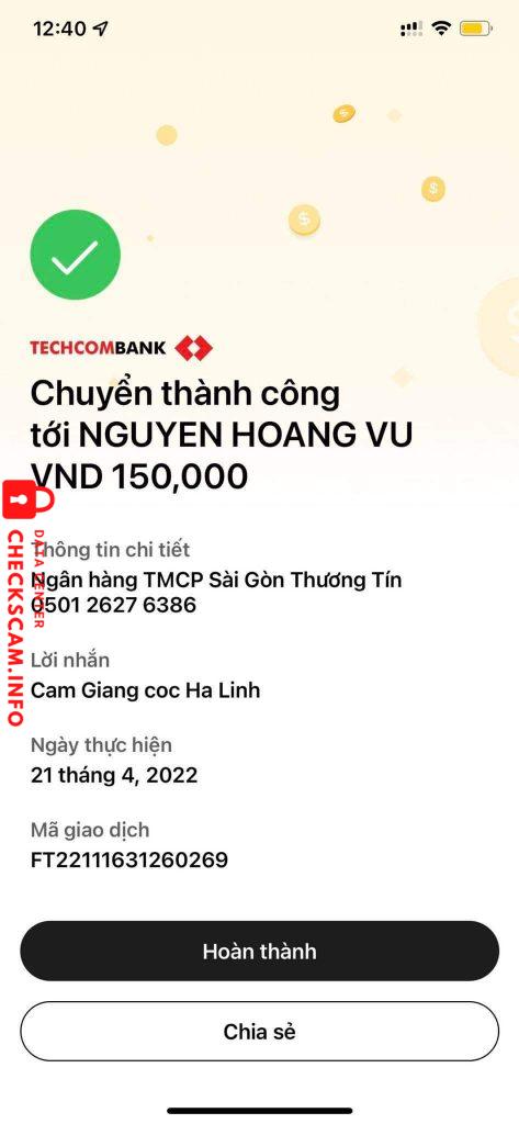 Preuves contre Nguyen Hoang Vu