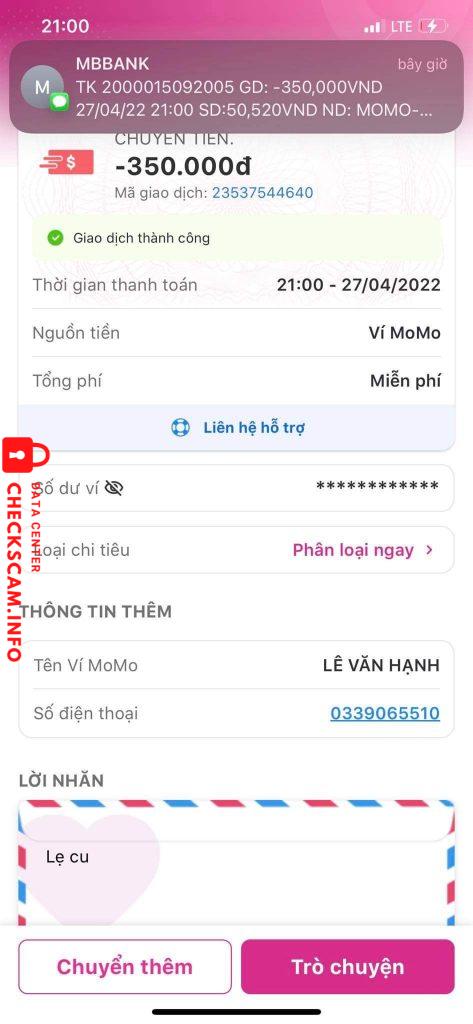 Bằng chứng chống lại LE VAN HANH
