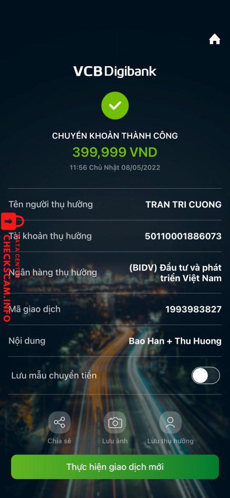 Доказательства против TRẦN TRÍ CƯỜNG