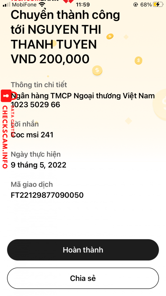 Preuves contre Nguyen Thi Thanh Tuyen