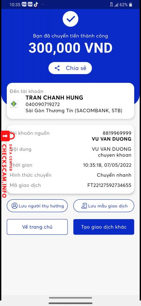 Доказательства против TRAN CHANH HUNG