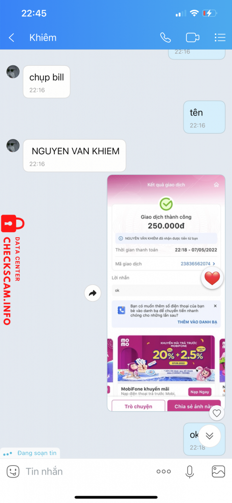 Αποδεικτικά στοιχεία κατά NGUYEN VAN KHIEM