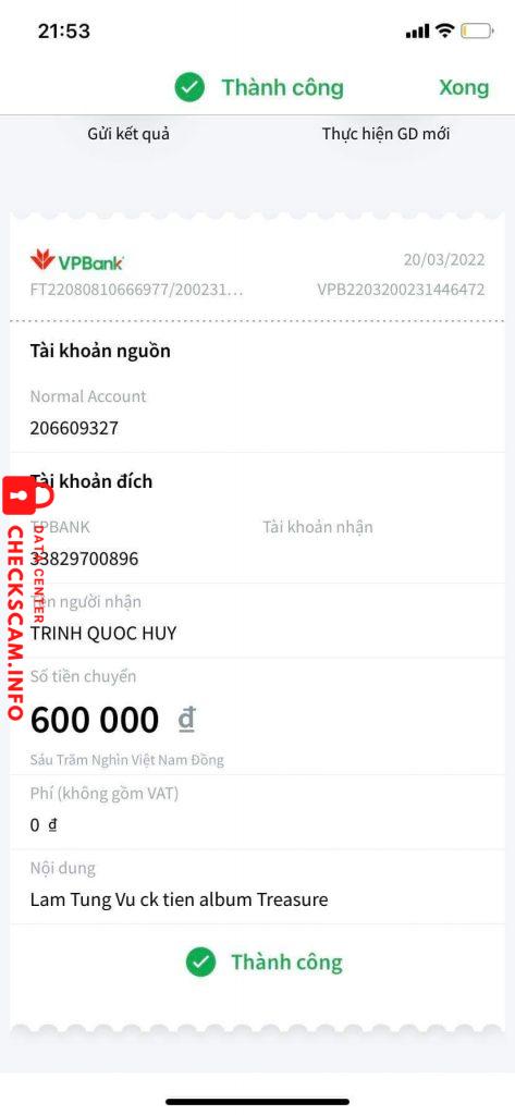 Preuves contre Trinh Quoc Huy