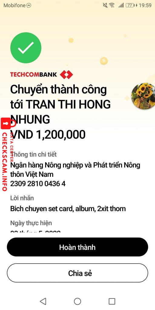 Bằng chứng chống lại TRAN THI HONG NHUNG