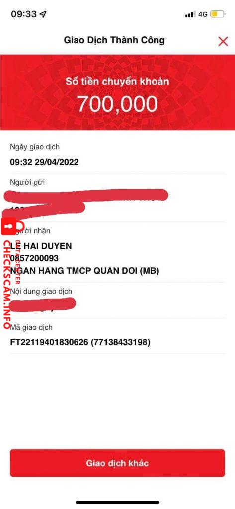 Preuves contre LÊ HẢI DUYÊN