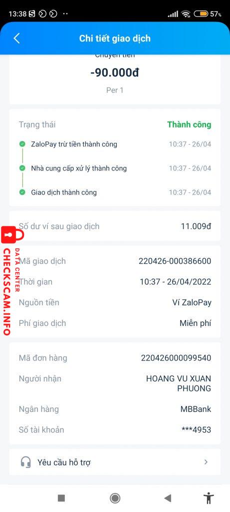 Bằng chứng chống lại HOANG VU XUAN PHUONG