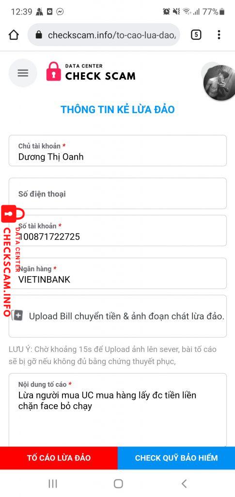 Bằng chứng chống lại Dương Thị Oanh