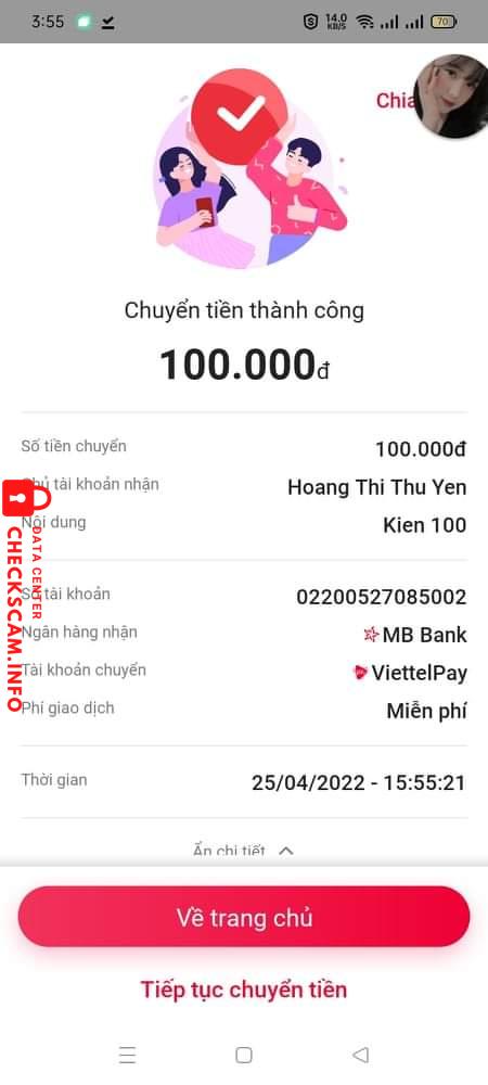 Bằng chứng chống lại Hoàng thị thu yến