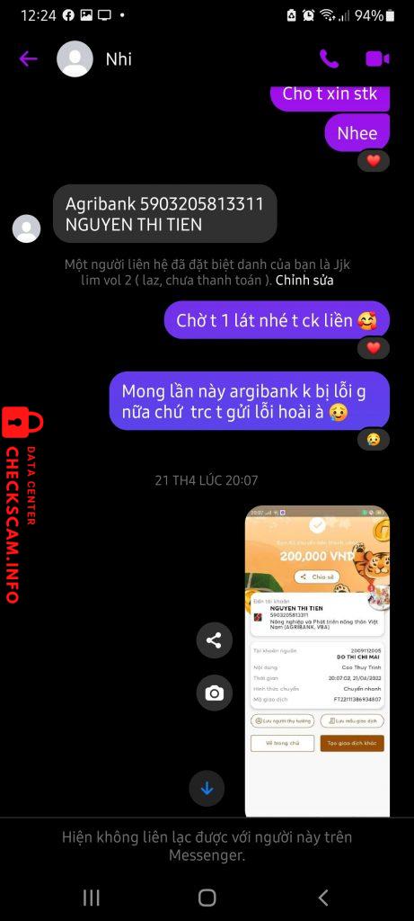 Bằng chứng chống lại NGUYEN THI TIEN