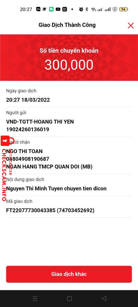 Bằng chứng chống lại NGO THI TOAN