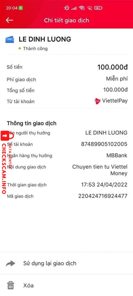 Bằng chứng chống lại Le Dinh Luong