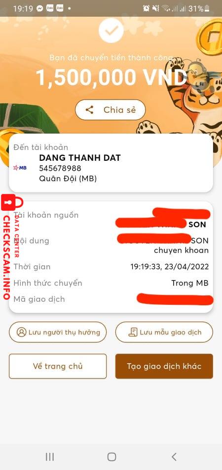 Bằng chứng chống lại DANG THANH DAT