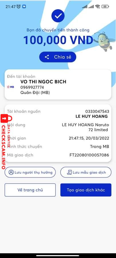 Bằng chứng chống lại VO THI NGOC BICH