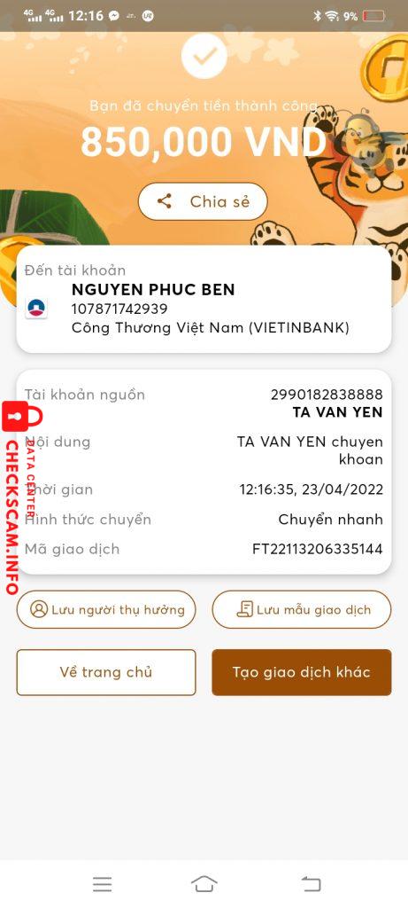 Bằng chứng chống lại NGUYỄN PHÚC BỀN