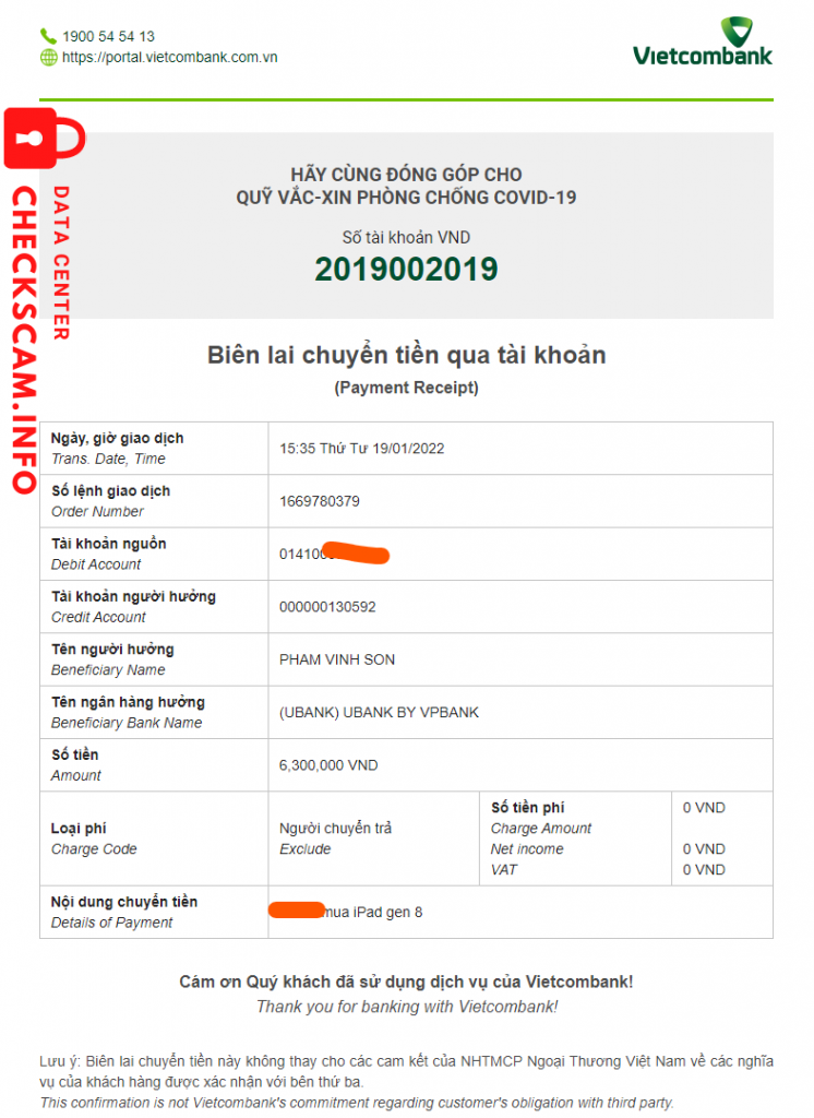 Bằng chứng chống lại PHAM VINH SON