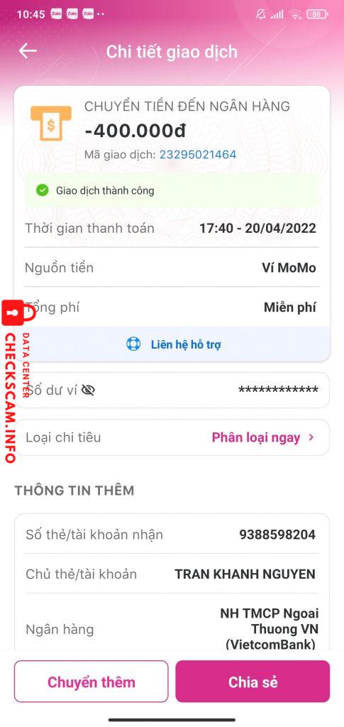 Bằng chứng chống lại TRAN KHANH NGUYEN